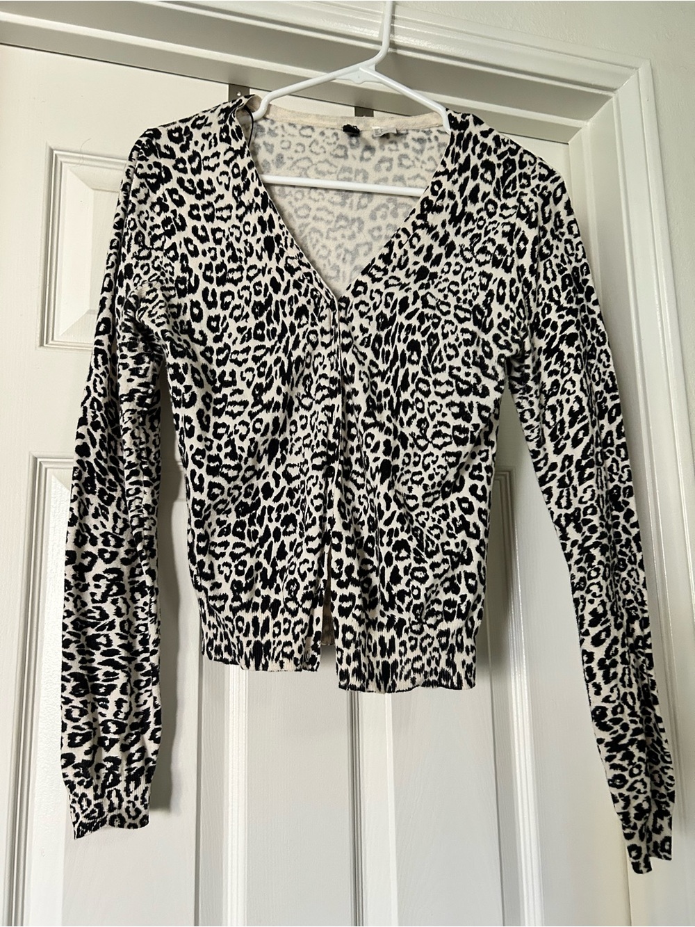 H&M Black and White Leopard Print V-Neck Cardigan